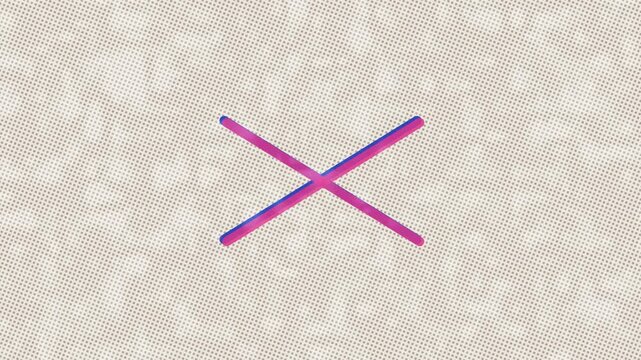 Risograph style cross mark animation, blue and pink print texture