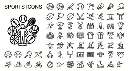 Fototapeta premium Set of sports icons, vector illustration, outline style