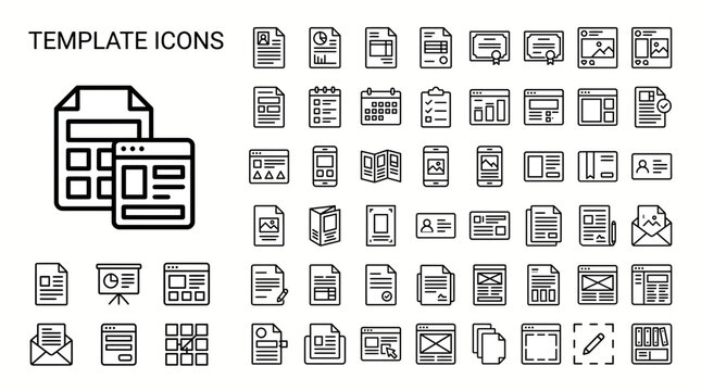 Set of template icons, outline style, vector illustration