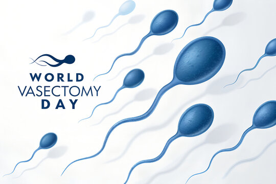 World vasectomy day medical awareness concept with blue sperm cell illustration