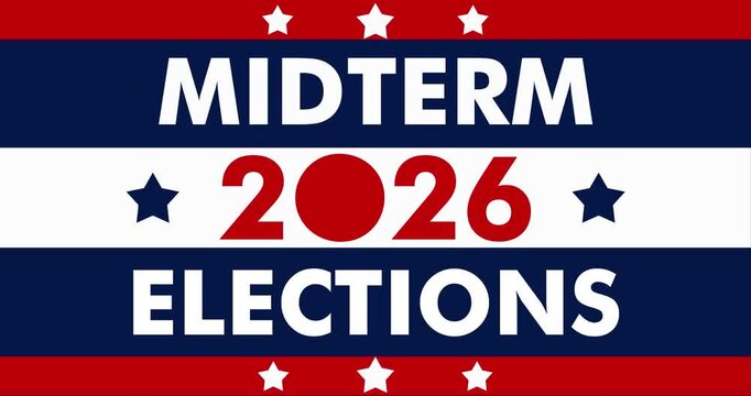 4K US Midterm Elections 2026 title background motion graphic with stars and flag colors border. Suitable for political news intro, campaign overlay, broadcast