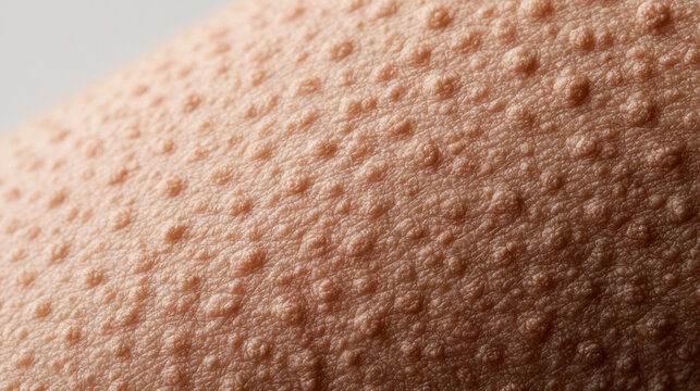 Closeup of human skin with goosebumps, texture of skin with hair follicles, goose flesh, cold sensation or fear reaction