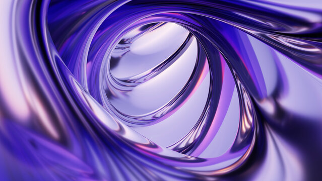 Abstract 3d rendering shows a purple chrome spiral tunnel
