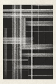 Abstract geometric pattern shows intersecting white lines on black