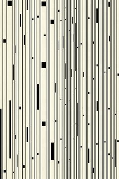 Minimalist artwork displays vertical black geometry on white