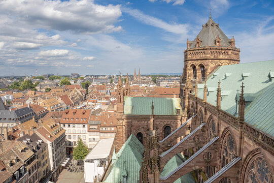 High angle view of Strasbourg cityscape from the cathedral