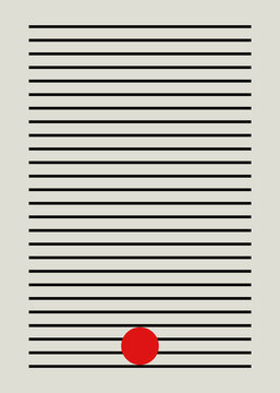 Red circle and black horizontal lines in abstract minimalist geometric art
