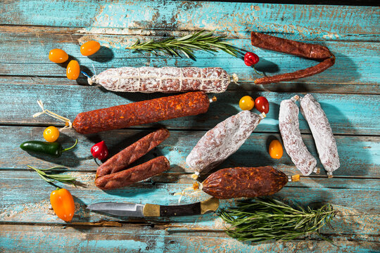 Various sorts of salami and hard smoked sausages