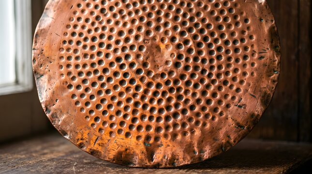 Close-up of a weathered tree trunk with a natural pattern of small holes and rough bark texture, showcasing wood grain, organic detail, forestry, nature, and rustic surfaces.
