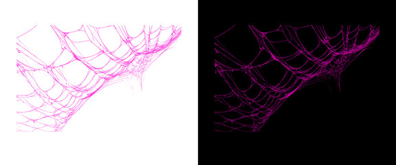 Naklejka premium Neon pink spiderweb on black and white backgrounds, spooky Halloween cobweb design elements, glowing spider web graphic