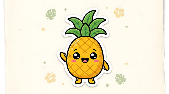Cute happy pineapple fruit character sticker illustration with pineapple