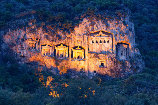 Turkey, View of Lycian Rock Tombs of Kaunos