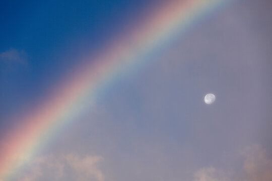 Spain, Canary Islands, La Gomera, View of rainbow and moon