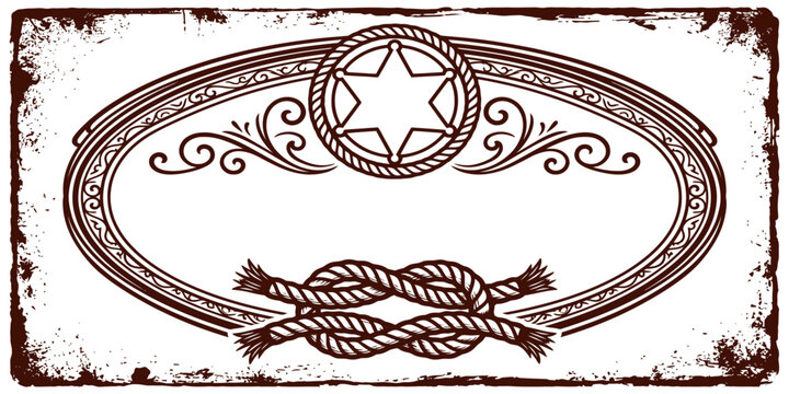 Dark brown oval frame with star symbol and rope knot decoration
