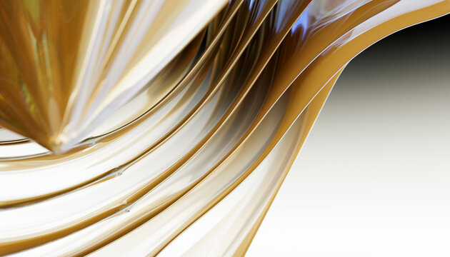 Abstract golden 3d render shows a dynamic glossy curve