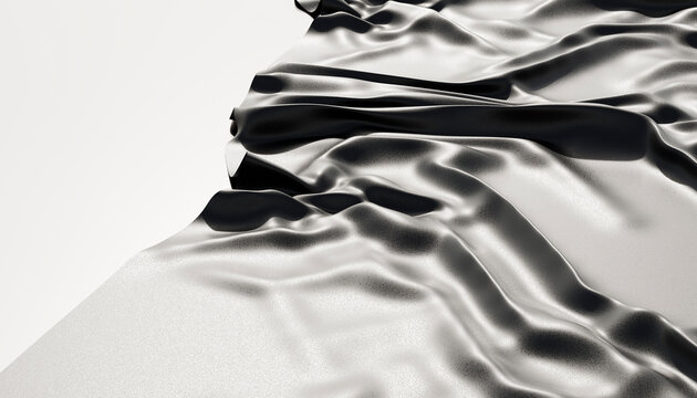 Abstract silver fabric shows a dynamic silky texture with copy space
