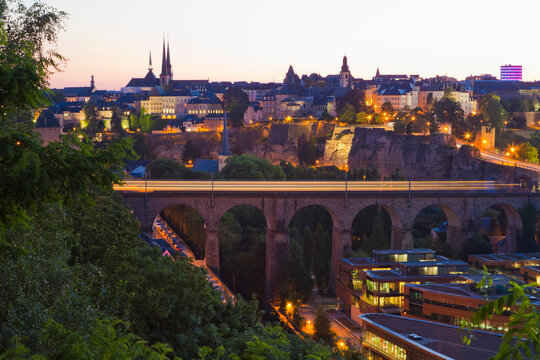 Luxembourg, Train passing through viaduct bridge