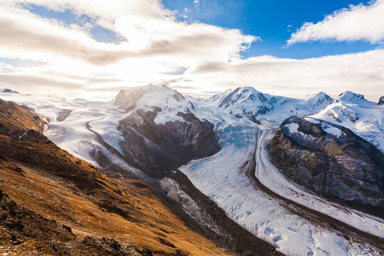 Switzerland, Valais, Zermatt, Monte Rosa, Monte Rosa massif, Monte Rosa Glacier, Border Glacier, Gorner Glacier