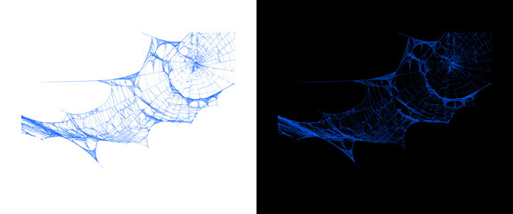 Abstract blue spiderweb design elements, spooky spider web graphics on white and black backgrounds, Halloween design assets © PNG Stock