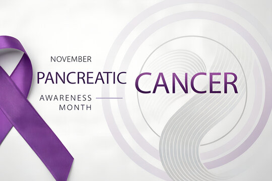 Pancreatic cancer awareness month november purple ribbon graphic with pancreatic