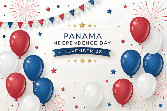 Panama independence day celebration background with red white and blue balloons