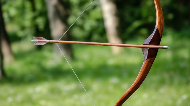 projectile. A taut bowstring at its limit, arrow nocked and aimed. product launch decks, UI/UX mockups, designed for product launches and innovation pitches, used by sales representatives.