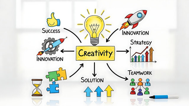 Business strategy mind map with lightbulb and icons