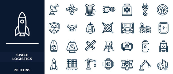 Set of space logistics icons, thin line style, vector illustration © Mahi