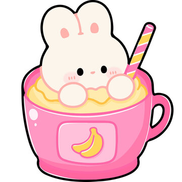 Cute Bunny in a Pink Cup of Pudding
