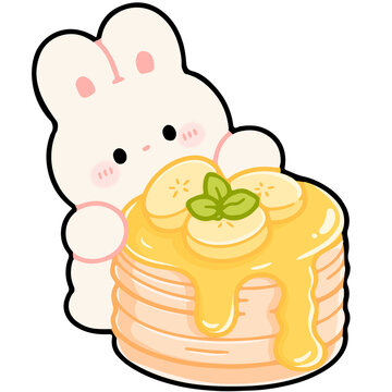 Cute Bunny Holding Delicious Pancakes with Bananas