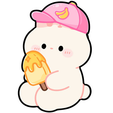 Cute Cartoon Character Enjoying Ice Cream Treat