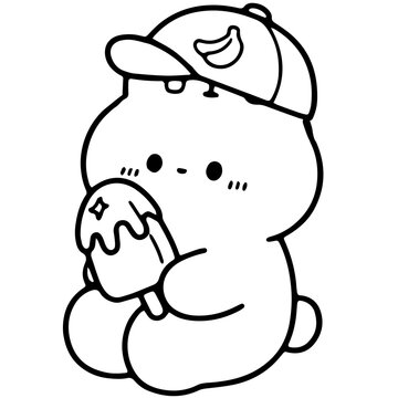 Cute Cartoon Character Enjoying Ice Cream Treat Doodle Handdrawn