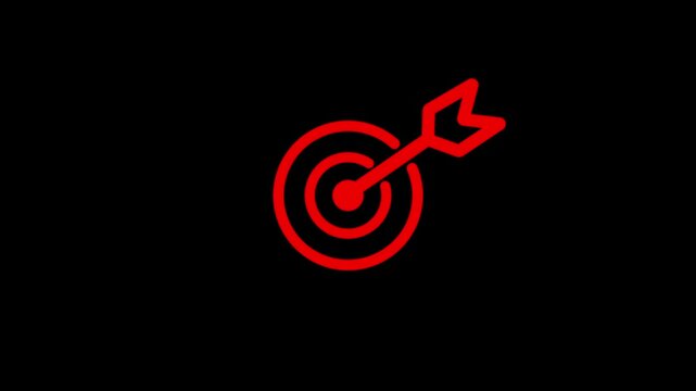 Red target animation with arrow hitting bullseye for business success and goal setting