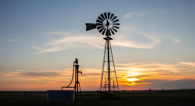 Vast Open Plains Windmill Water Pump Nostalgic