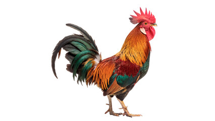 Beautiful bright colorful domestic rooster cock bird standing proud isolated on transparent background © Pendleton-png