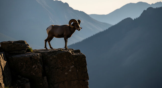 Rocky Mountain Range Bighorn Sheep On Cliff Edge