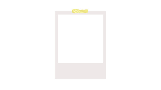 Classic empty polaroid photo frame with yellow tape isolated on transparent background for displaying memories and photographs.