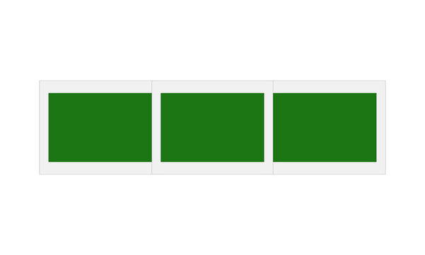 Triple instant film photo frame layout with green screen placeholders on transparent background for video editing and composites.