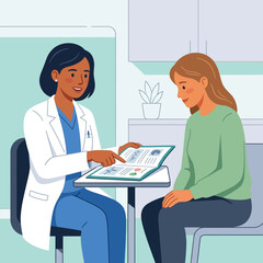 Fototapeta premium Doctor and Patient Discussing Medical Results in a Modern Clinic - Flat Vector Illustration
