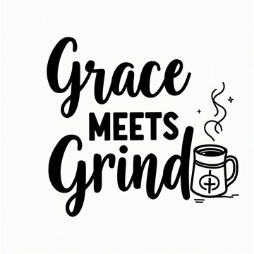 Inspirational Quote "Grace Meets Grind" with Coffee Mug Illustration for Motivation