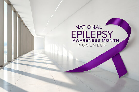 National epilepsy awareness month november purple ribbon in bright office