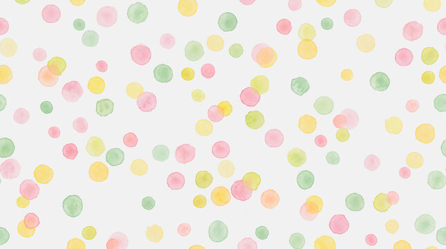 Colorful watercolor polka dot pattern with yellow, pink and green confetti dots