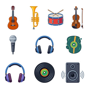 Musical instruments and audio equipment collection displays various tools for professional sound production and entertainment.