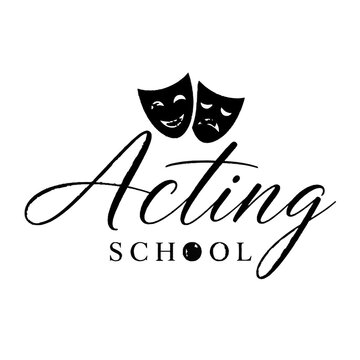 Acting School Logo with Comedy and Tragedy Masks - A Symbol of Theatrical Performance and Dramatic Arts Education