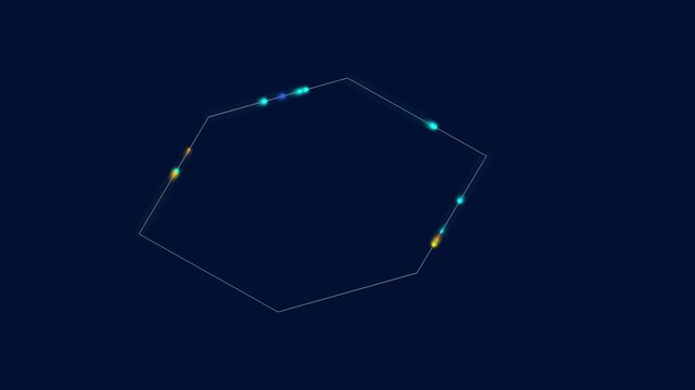 Hexagon shape with glowing nodes on dark background