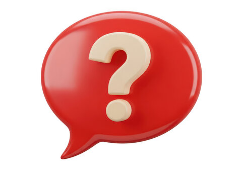 Red speech bubble icon with a question mark symbol isolated on transparent background