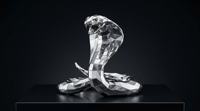 Geometric sculpture of a cobra snake in a defensive pose