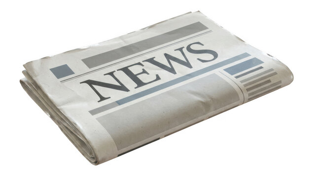 Folded newspaper with N E W S headline on black background isolated on a transparent background