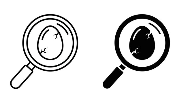 Magnifying glass icons with cracked egg symbols