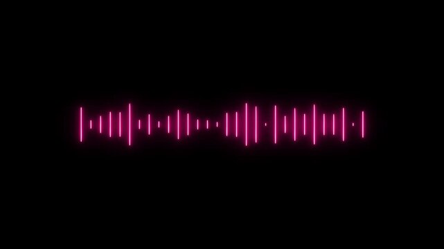 Neon pink audio waveform equalizer animation on black background, for music visualization, and digital media projects
